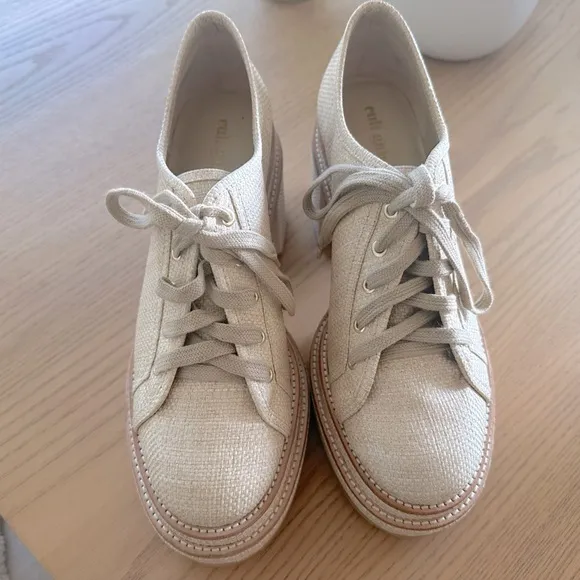 NWOT Cult Gaia Woven Platform Heeled Summer Lace Up Loafers Shoe Size 39.5
