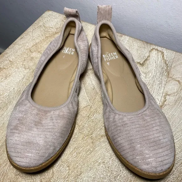 NWOT Eileen Fischer Notion leather ballet flats size 6.5. Pink and silver stripe