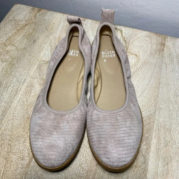 NWOT Eileen Fischer Notion leather ballet flats size 6.5. Pink and silver stripe