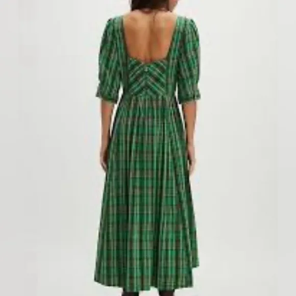 NWOT Free People Tulie Plaid Midi Dress in jade combo - XS