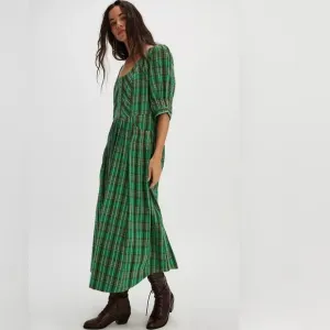NWOT Free People Tulie Plaid Midi Dress in jade combo - XS