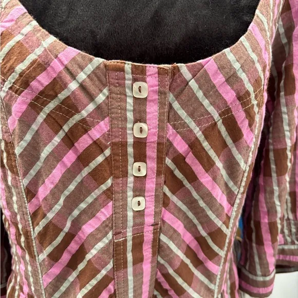 NWOT Free People Tulie Plaid Midi Dress in pink &amp; brown combo - L