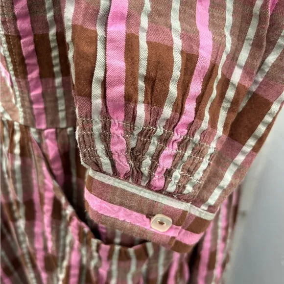 NWOT Free People Tulie Plaid Midi Dress in pink &amp; brown combo - L