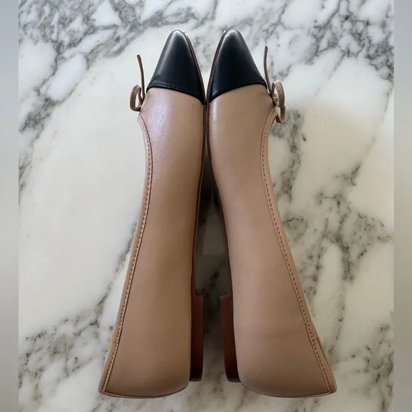 NWOT JCrew Cap Toe Ballet Flats Size 6.5 Nude and Black customer return
