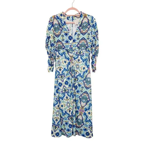 NWOT Johnny Was Kiara Matte Jersey Tea Length Dress Blue Multicolor Size XL