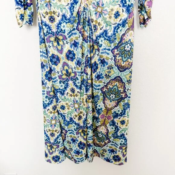 NWOT Johnny Was Kiara Matte Jersey Tea Length Dress Blue Multicolor Size XL