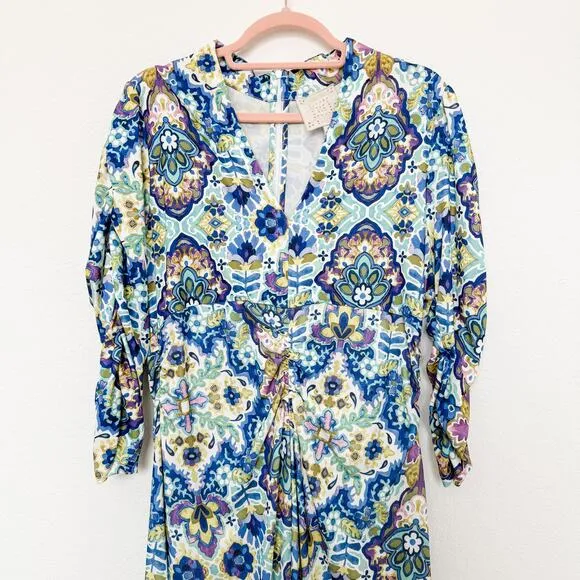NWOT Johnny Was Kiara Matte Jersey Tea Length Dress Blue Multicolor Size XL