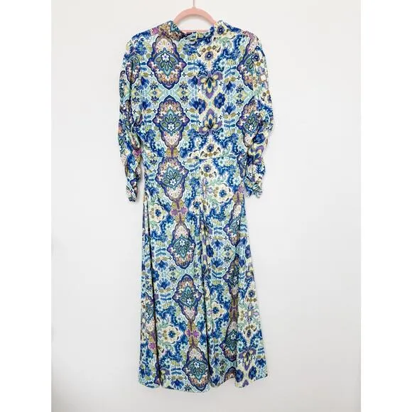 NWOT Johnny Was Kiara Matte Jersey Tea Length Dress Blue Multicolor Size XL