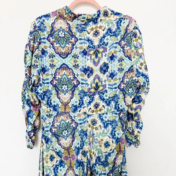 NWOT Johnny Was Kiara Matte Jersey Tea Length Dress Blue Multicolor Size XL
