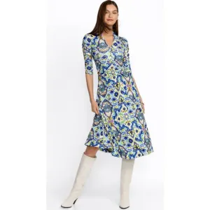 NWOT Johnny Was Kiara Matte Jersey Tea Length Dress Blue Multicolor Size XL