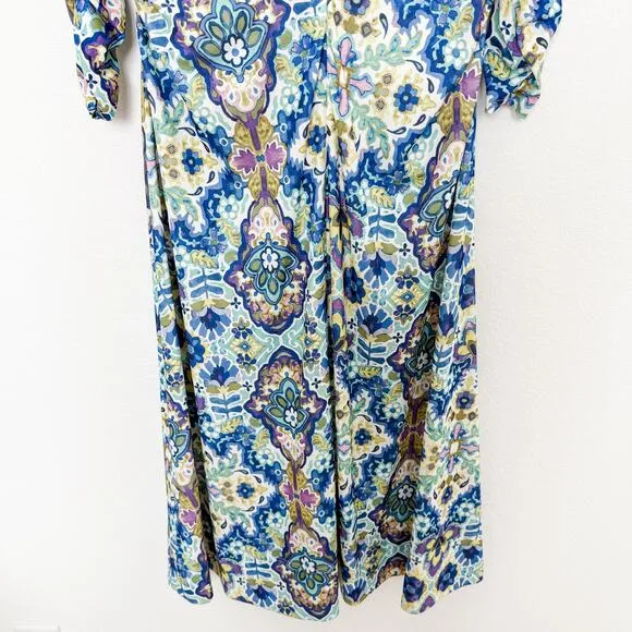 NWOT Johnny Was Kiara Matte Jersey Tea Length Dress Blue Multicolor Size XL
