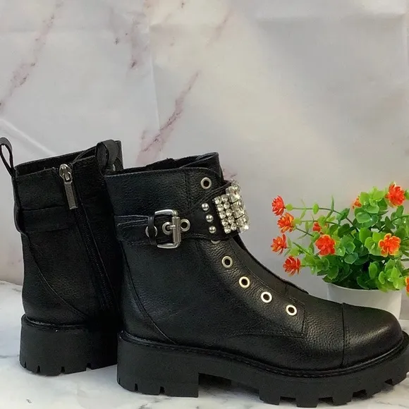 NWOT Karl Lagerfeld Bling Leather Combat Boots 5M
