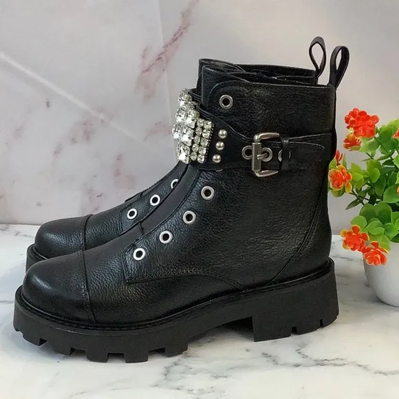 NWOT Karl Lagerfeld Bling Leather Combat Boots 5M