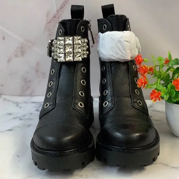 NWOT Karl Lagerfeld Bling Leather Combat Boots 5M