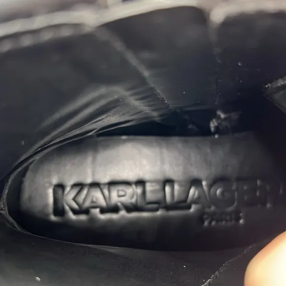 NWOT Karl Lagerfeld Paris Dixie Lace Up Combat Moto Boots Black Patch Womens 8.5
