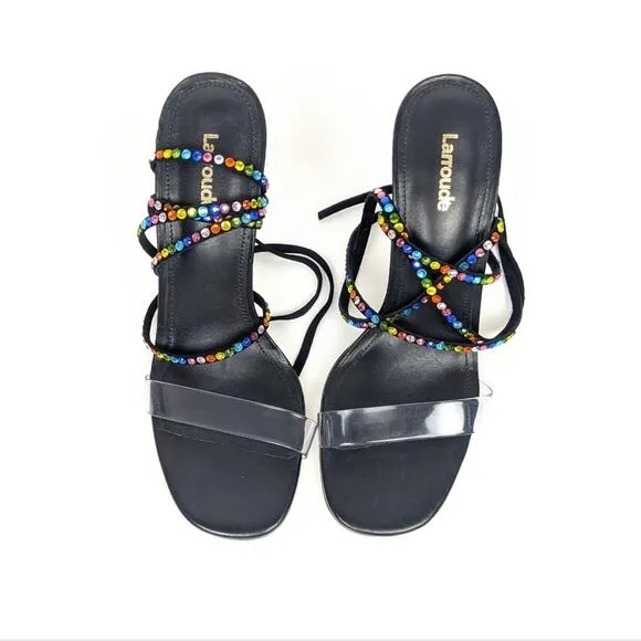 NWOT Larroudé Disco Gloria Rainbow Embellished Wrap Sandals Size 7