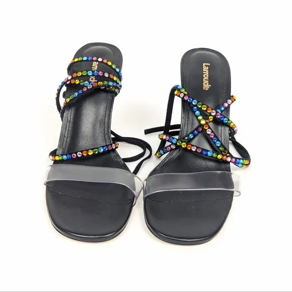 NWOT Larroudé Disco Gloria Rainbow Embellished Wrap Sandals Size 7