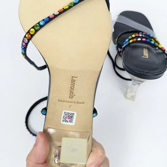NWOT Larroudé Disco Gloria Rainbow Embellished Wrap Sandals Size 7