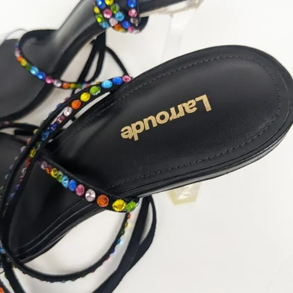 NWOT Larroudé Disco Gloria Rainbow Embellished Wrap Sandals Size 7