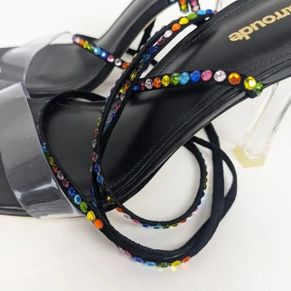 NWOT Larroudé Disco Gloria Rainbow Embellished Wrap Sandals Size 7
