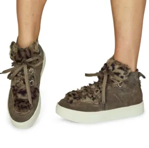 NWOT Naked Feet Evolution Platform Hiker Sneakers in Grey Brown Leopard sz 6.5