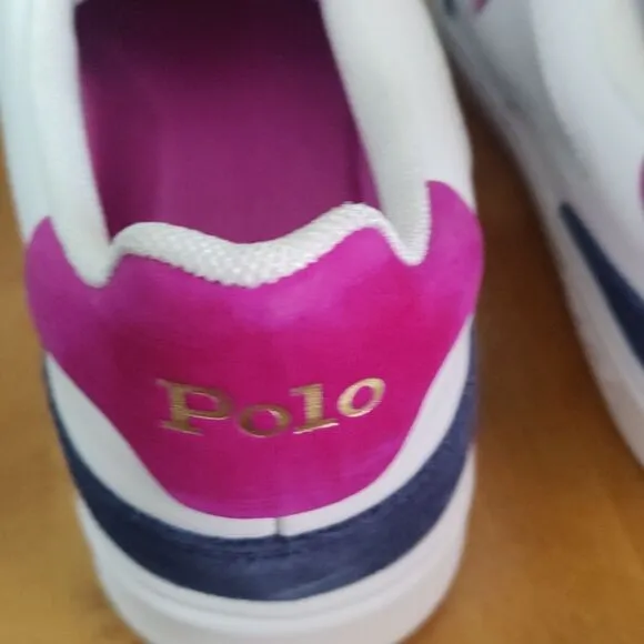 NWOT Polo Ralph Lauren men's court low top size 10 sneaker white,navy fuchsia