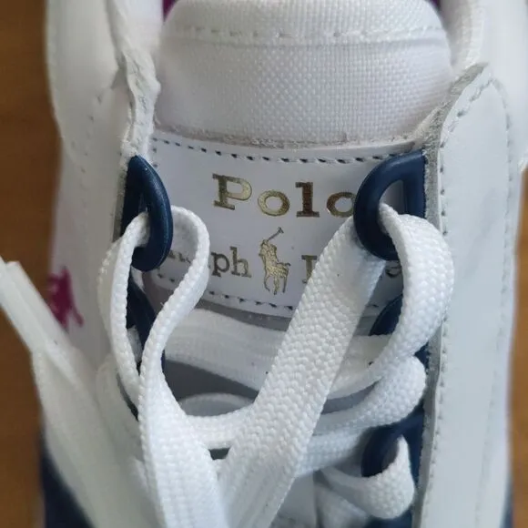 NWOT Polo Ralph Lauren men's court low top size 10 sneaker white,navy fuchsia