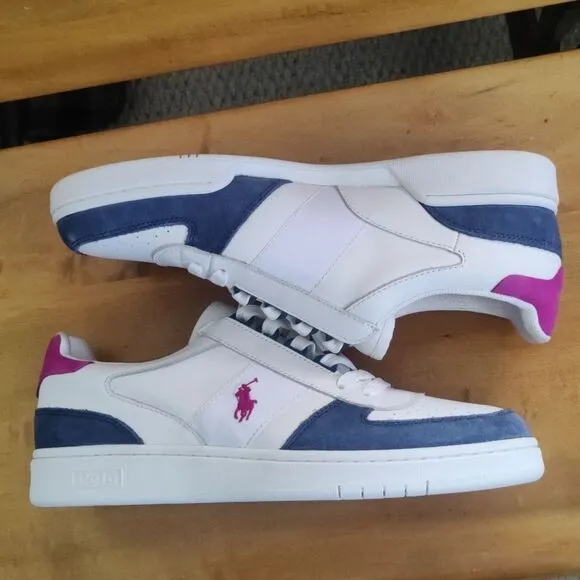NWOT Polo Ralph Lauren men's court low top size 10 sneaker white,navy fuchsia