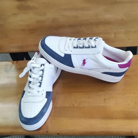 NWOT Polo Ralph Lauren men's court low top size 10 sneaker white,navy fuchsia