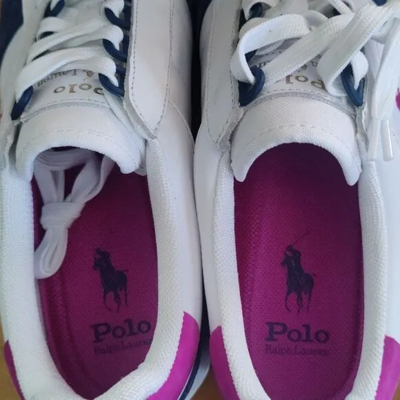 NWOT Polo Ralph Lauren men's court low top size 10 sneaker white,navy fuchsia