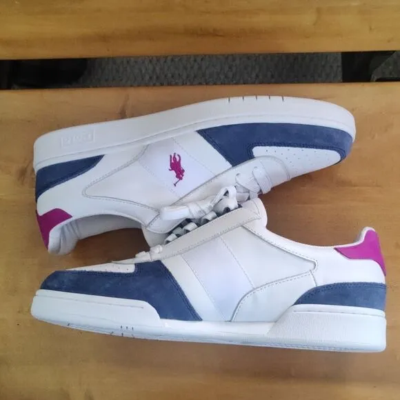 NWOT Polo Ralph Lauren men's court low top size 10 sneaker white,navy fuchsia