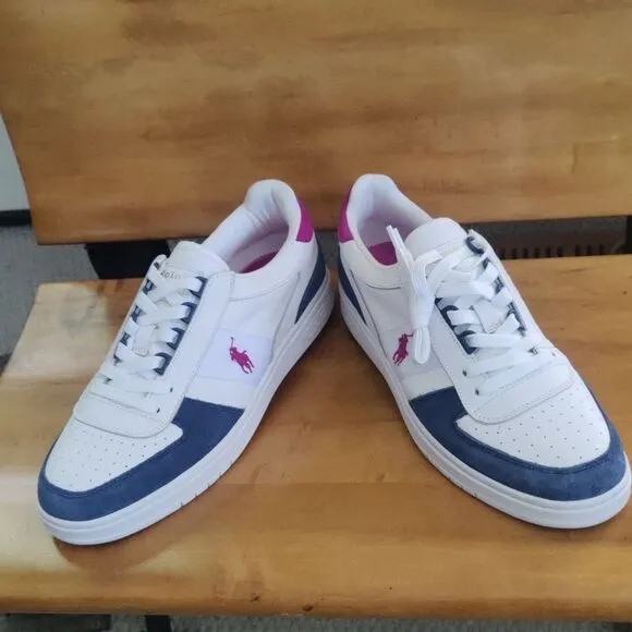 NWOT Polo Ralph Lauren men's court low top size 10 sneaker white,navy fuchsia
