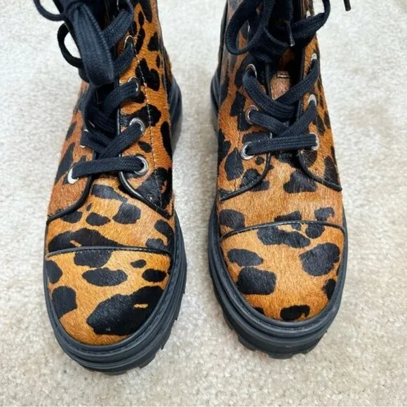 NWOT SCHUTZ Maylova Leopard-Print Calf Hair Combat Booties