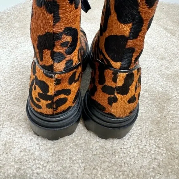 NWOT SCHUTZ Maylova Leopard-Print Calf Hair Combat Booties