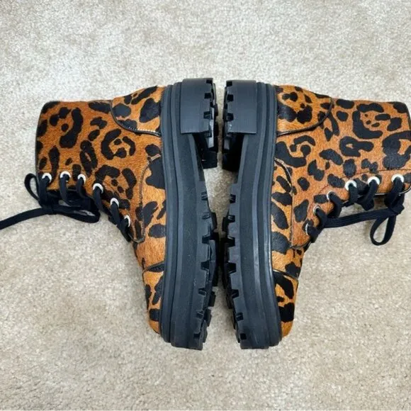 NWOT SCHUTZ Maylova Leopard-Print Calf Hair Combat Booties