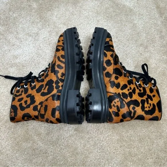 NWOT SCHUTZ Maylova Leopard-Print Calf Hair Combat Booties
