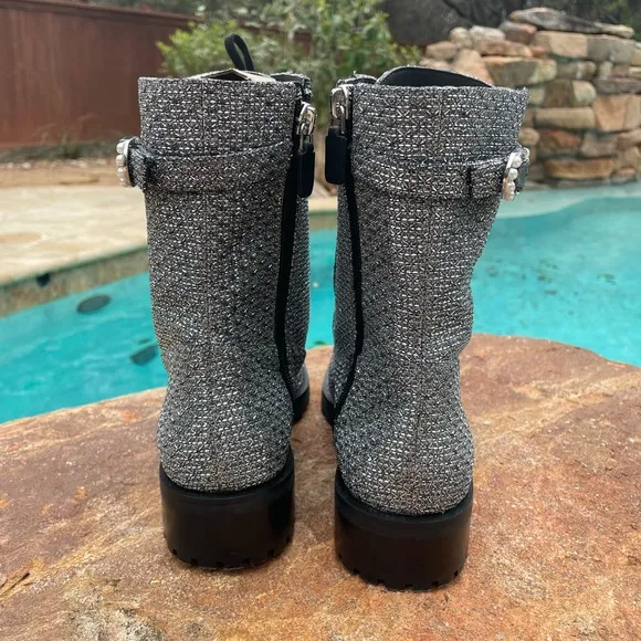 NWOT Stuart Weitzman Dazzle Crystal Combat Boots In Gunmetal