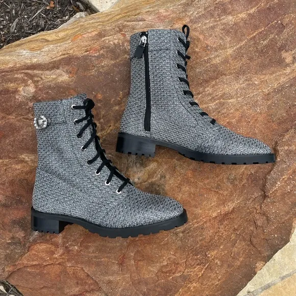 NWOT Stuart Weitzman Dazzle Crystal Combat Boots In Gunmetal