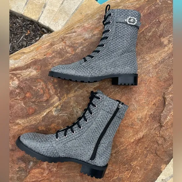 NWOT Stuart Weitzman Dazzle Crystal Combat Boots In Gunmetal