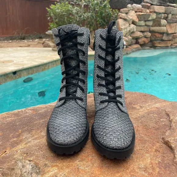NWOT Stuart Weitzman Dazzle Crystal Combat Boots In Gunmetal