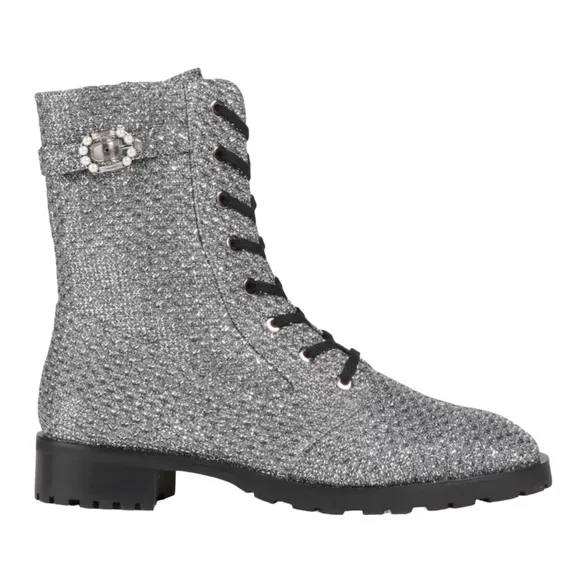 NWOT Stuart Weitzman Dazzle Crystal Combat Boots In Gunmetal