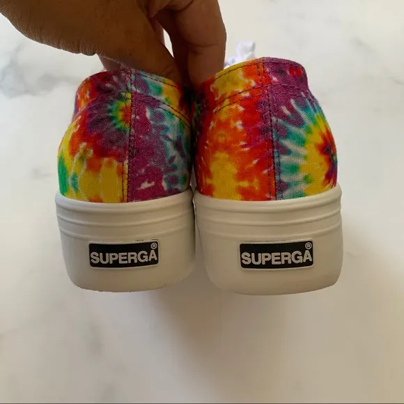 NWOT Superga Fabric fan tie-dye colorful platform sneakers Size 6