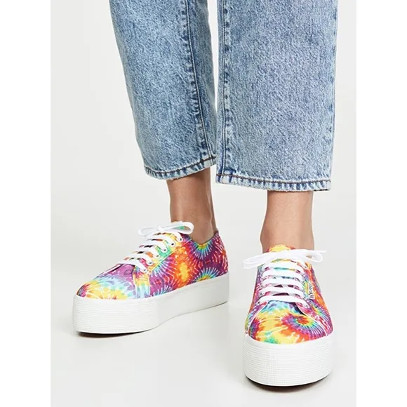 NWOT Superga Fabric fan tie-dye colorful platform sneakers Size 6