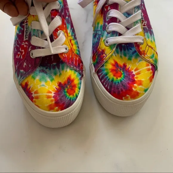 NWOT Superga Fabric fan tie-dye colorful platform sneakers Size 6
