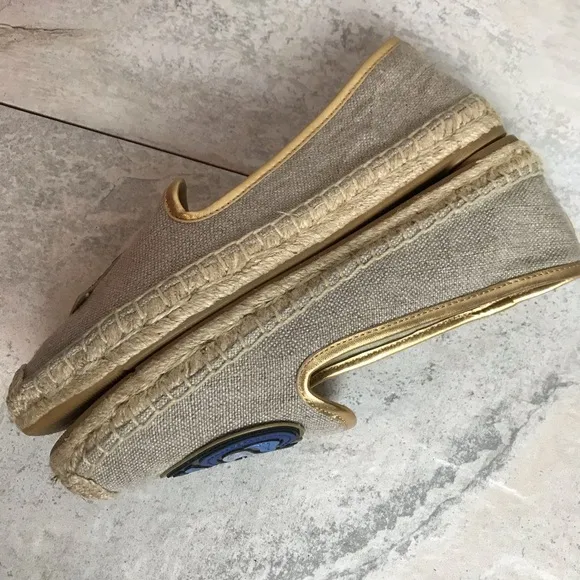 NWOT Tory Burch Parrot Espadrilles Natural Linen Vegan Leather Size 9.5 New
