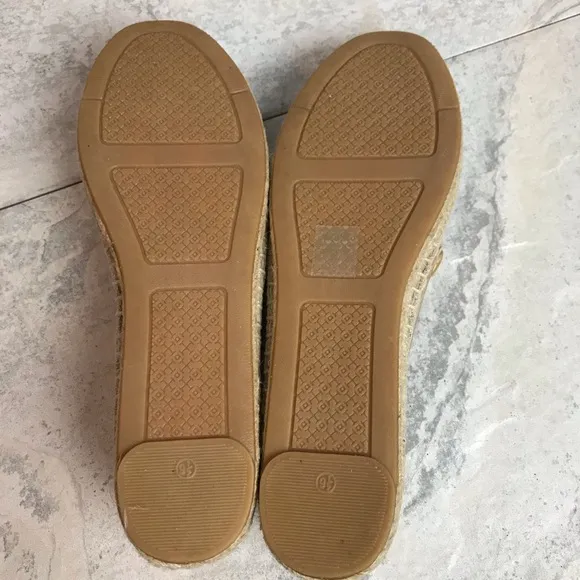 NWOT Tory Burch Parrot Espadrilles Natural Linen Vegan Leather Size 9.5 New