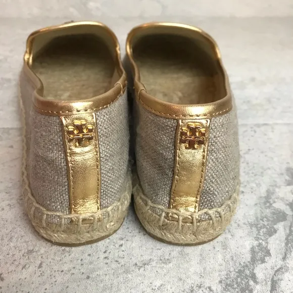 NWOT Tory Burch Parrot Espadrilles Natural Linen Vegan Leather Size 9.5 New