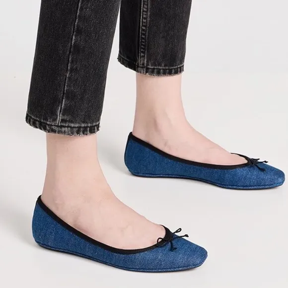 NWOT Veronica Beard Denim &amp; Leather Beatrix Ballet Flats 6