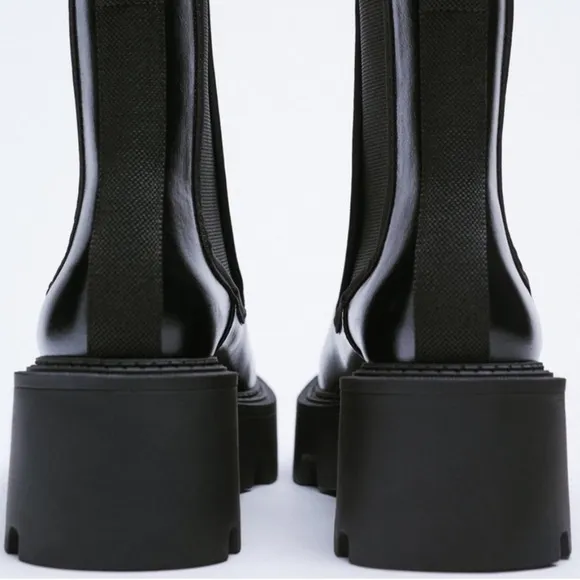NWOT. Zara Black Chelsea Ankle Boots with Track Sole. Size 10