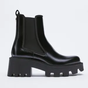 NWOT. Zara Black Chelsea Ankle Boots with Track Sole. Size 10
